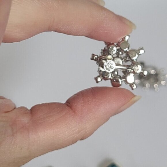 Vintage Sterling Silver Crystal Cluster Snowflake Chunky Large Stud Earrings - Picture 9 of 10